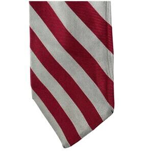 Bruno Piattelli Mens Woven 100% Silk Tie Striped Pattern - Red Silver Light Grey